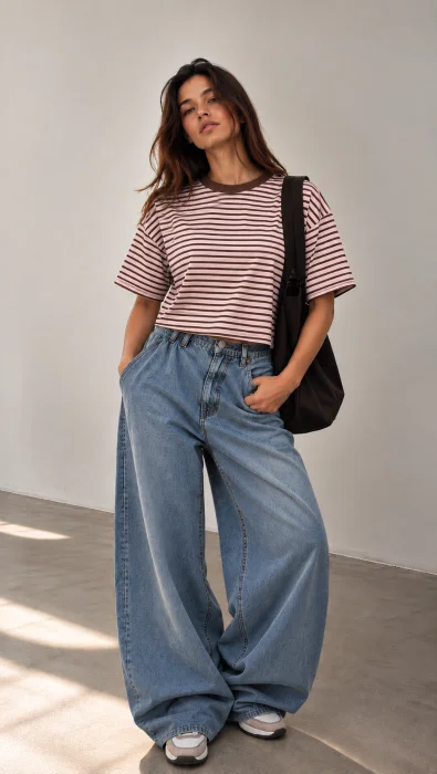 Remera Basica Rayada Boxy Fit Algodón Peinado 100%