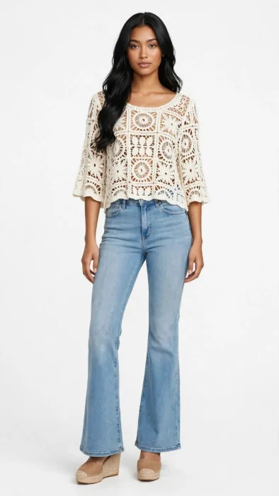 Remera Blusa Crochet Tejido de Hilo Boho
