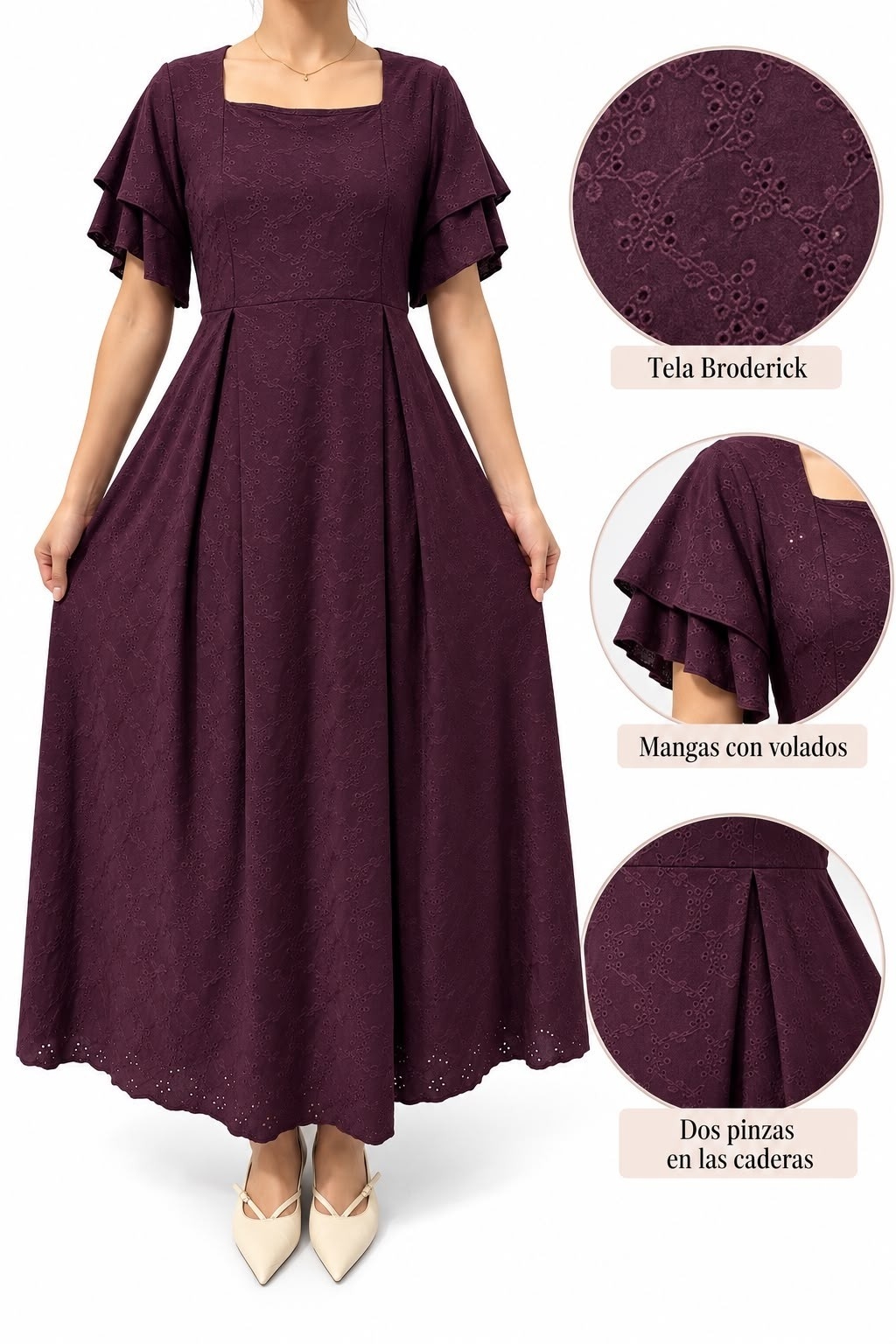 Hermoso Vestidos Tela Broderie con Bordado Calado - Imagen 2