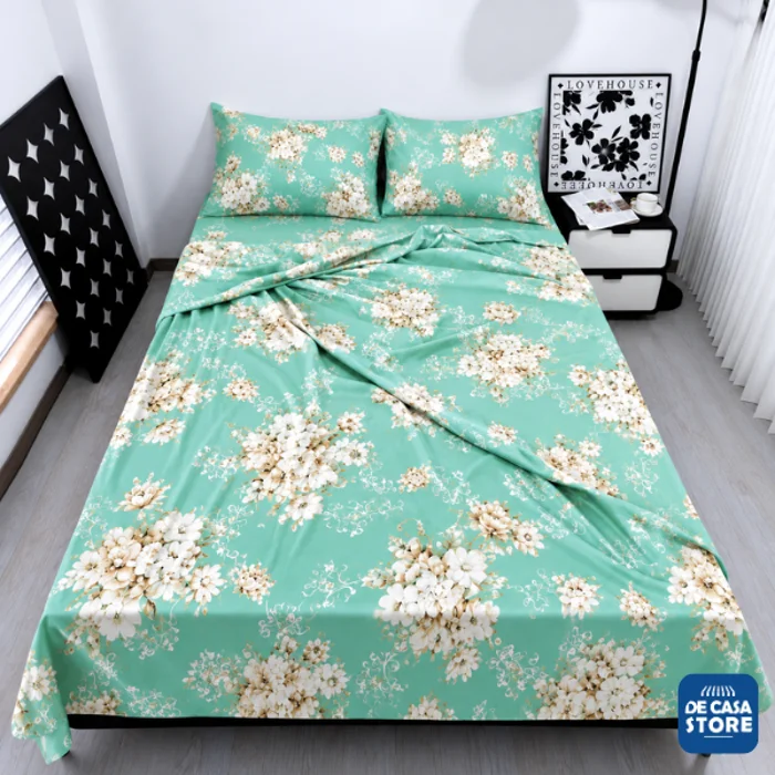 Set X2 Juego de Sábana 5000 Hilos Twin Turquesa Goldsun América   Liso + Estampado