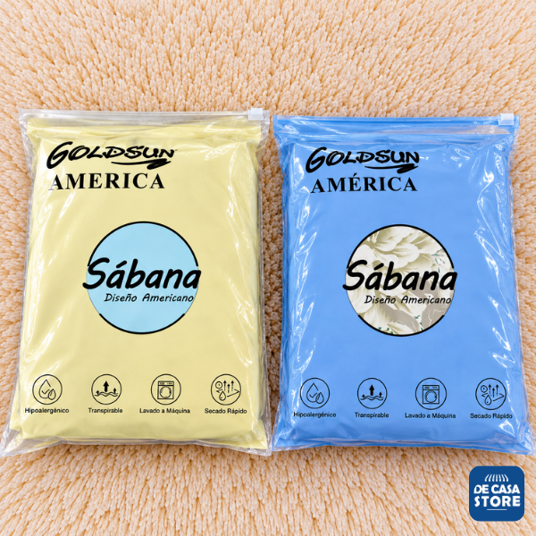Set X2 Juego de Sábana 5000 Hilos Twin Turquesa Goldsun América   Liso + Estampado - 4.png