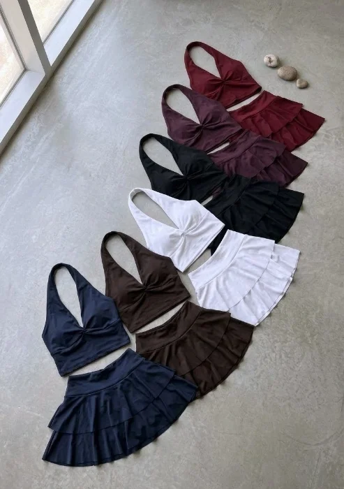 Conjunto Microfibra Short Pollera Volados y Top Marilyn Zafiro