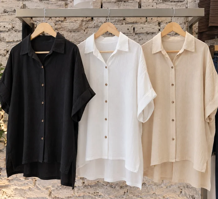 Camisa Over Lino con Espandex
