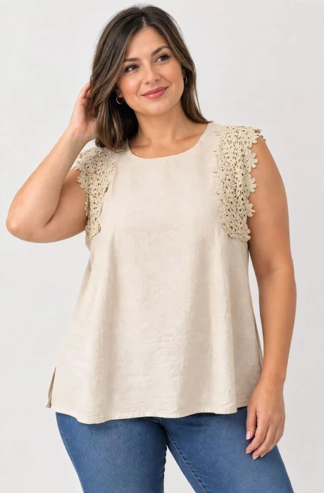 Blusa Lino Combinada Guipure 186116