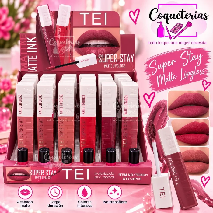 Lip Gloss Matte Tei Caja de 24 Unidades