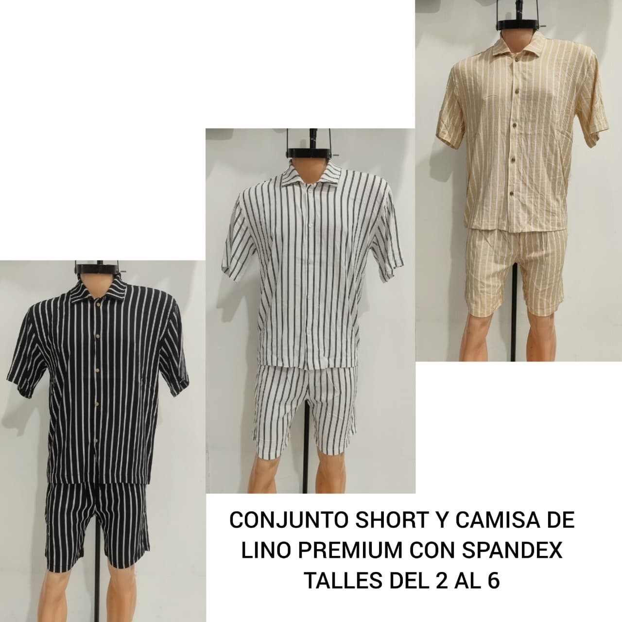 Conjunto Short y Camisa Tela Lino Premium con Spandex para Caballeros Talles 2 al 6 - Imagen 1