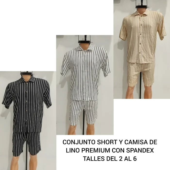 Conjunto Short y Camisa Tela Lino Premium con Spandex para Caballeros Talles 2 al 6
