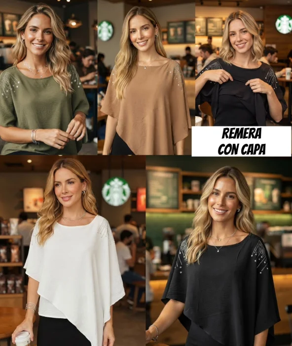 Remera con Capa Asimétrica y Caída Fluida