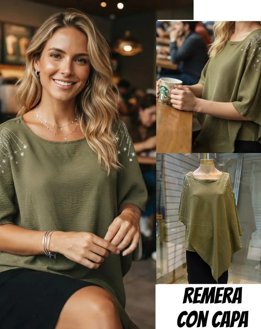 Remera con Capa Asimétrica y Caída Fluida - Imagen 2