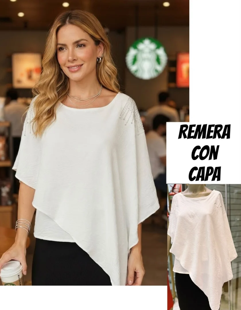 Remera con Capa Asimétrica y Caída Fluida - Imagen 3