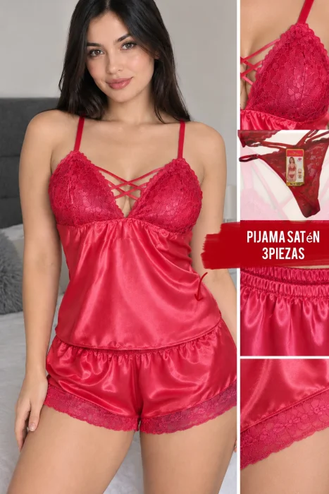 Pijama Satén 3 Piezas X Docena