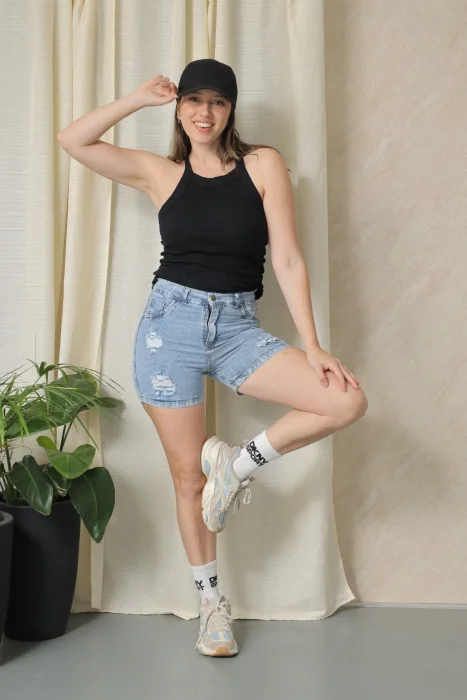 Short Nevado Celeste con Rotura Elastizado