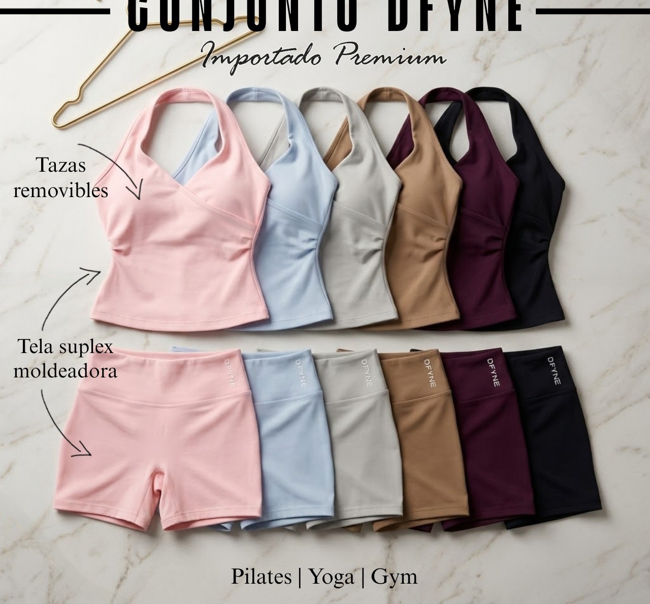 Conjunto Df.y.n.e Halter y Short Deportivo Yoga Pilates - Imagen 2