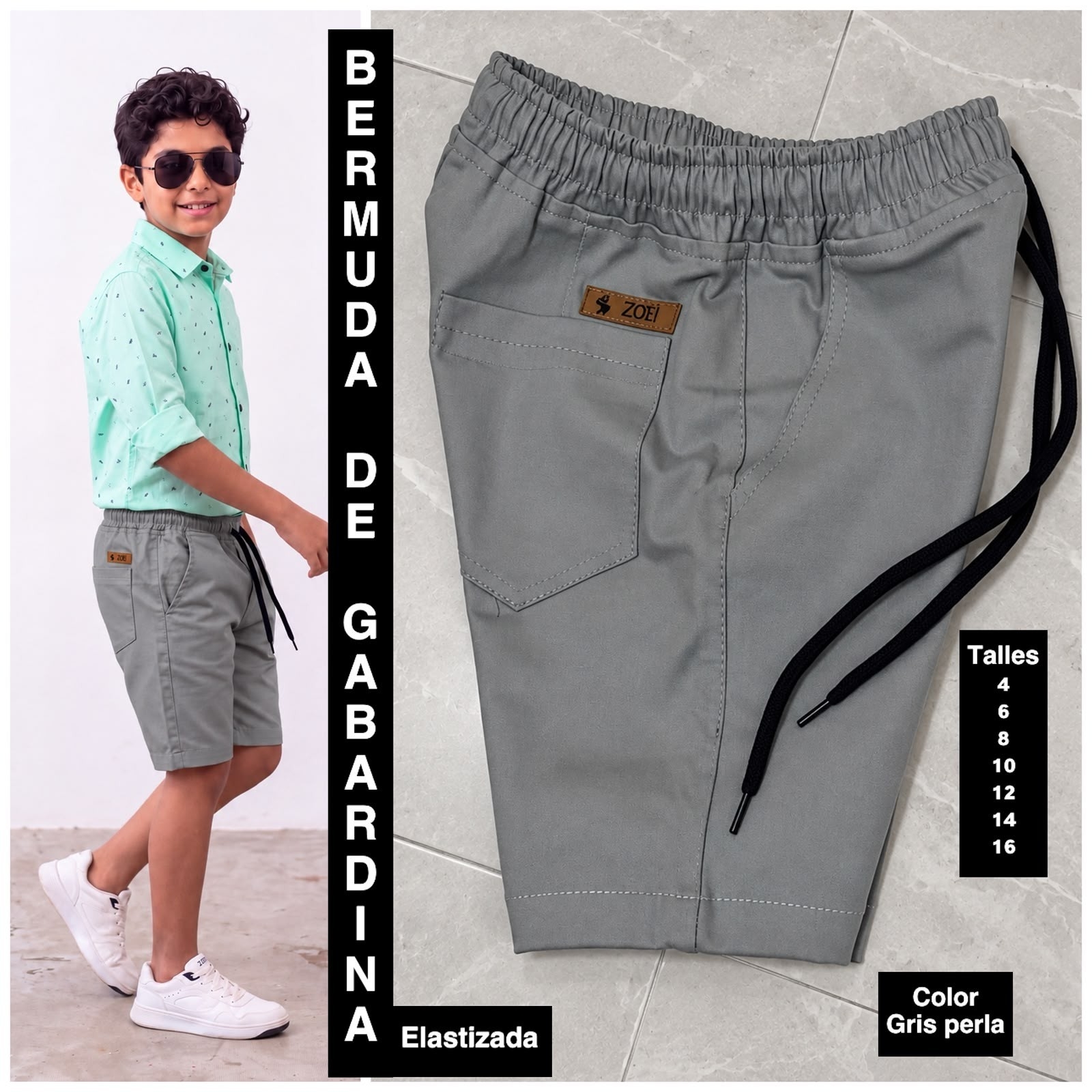 Bermuda de Niño de Tela Gabardina Elastizado - Imagen 2