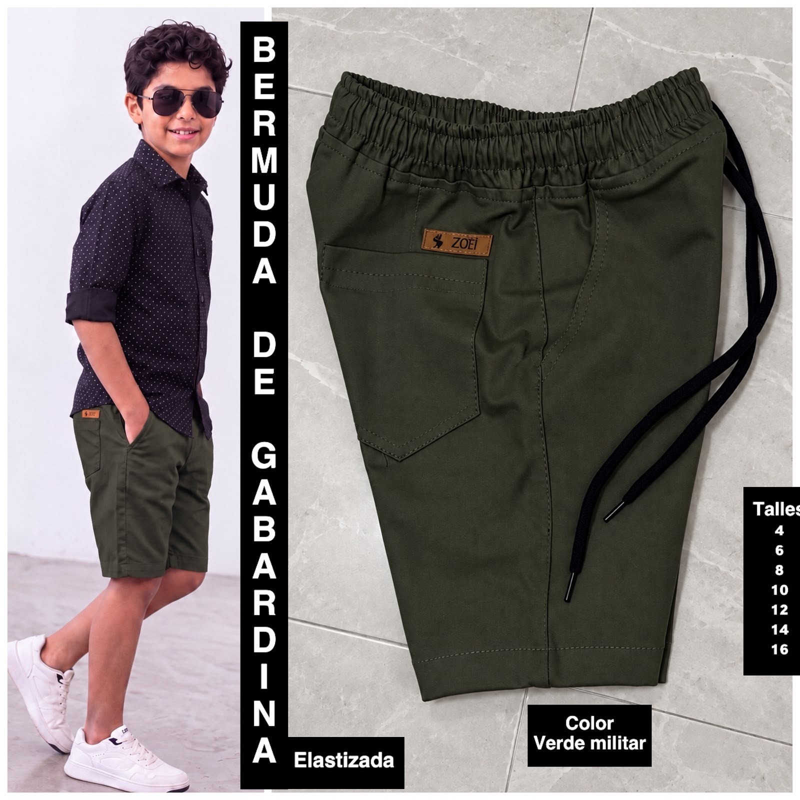 Bermuda de Niño de Tela Gabardina Elastizado - Imagen 3