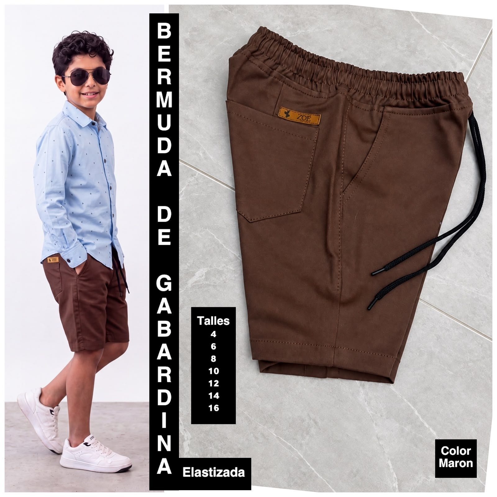 Bermuda de Niño de Tela Gabardina Elastizado - Imagen 2