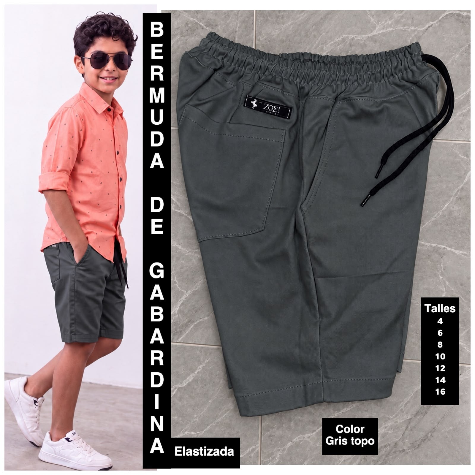 Bermuda de Niño de Tela Gabardina Elastizado - Imagen 5
