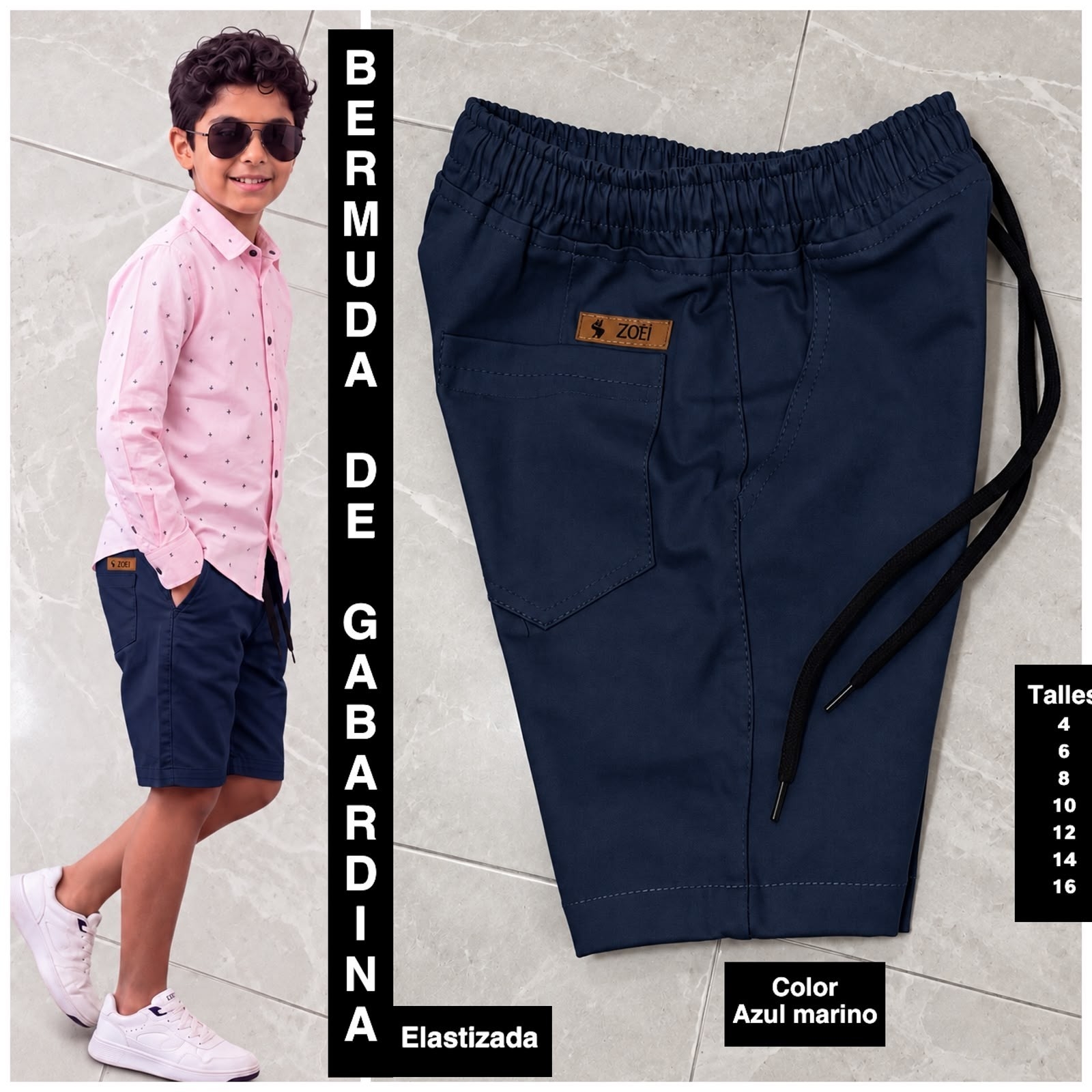 Bermuda de Niño de Tela Gabardina Elastizado - Imagen 7