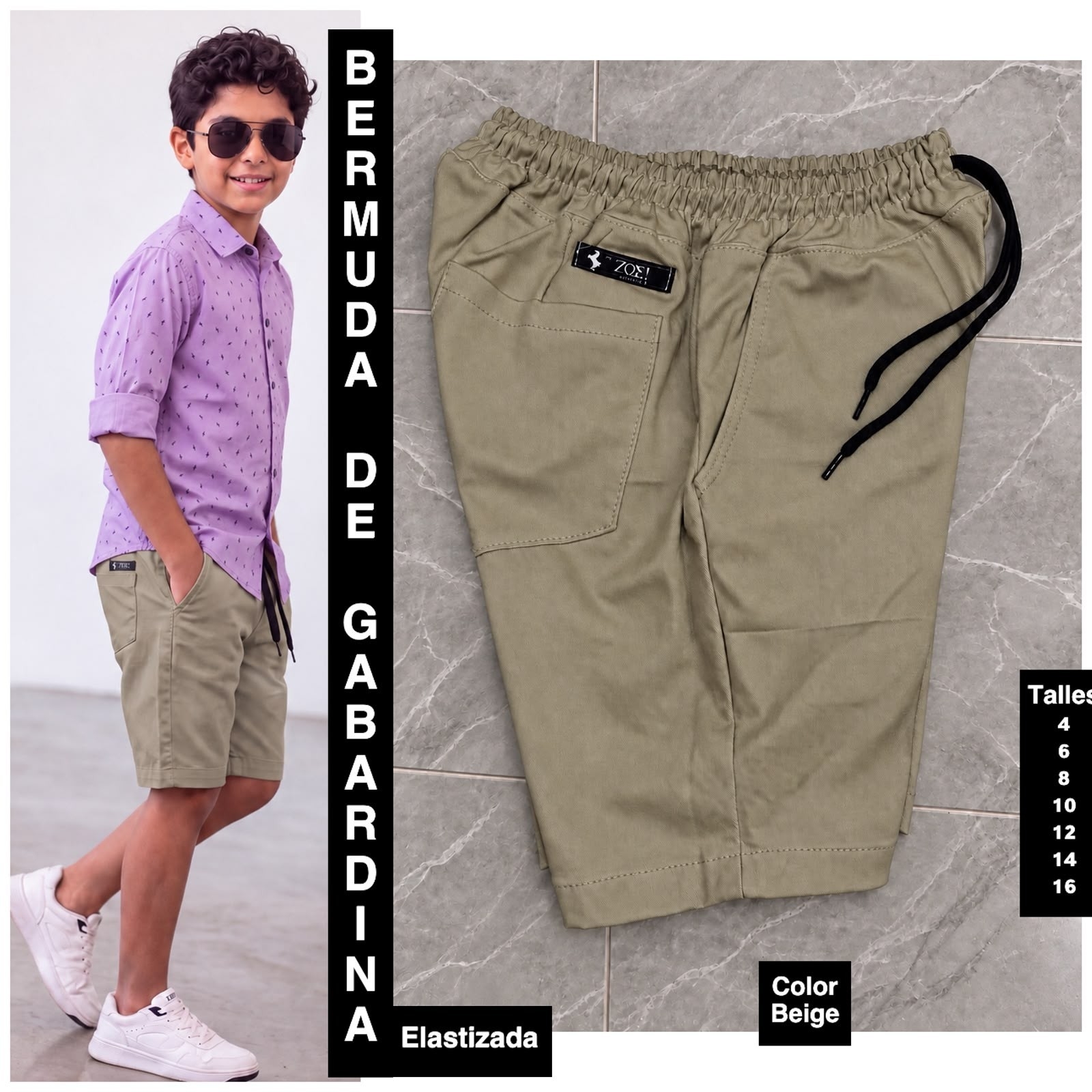 Bermuda de Niño de Tela Gabardina Elastizado - Imagen 8