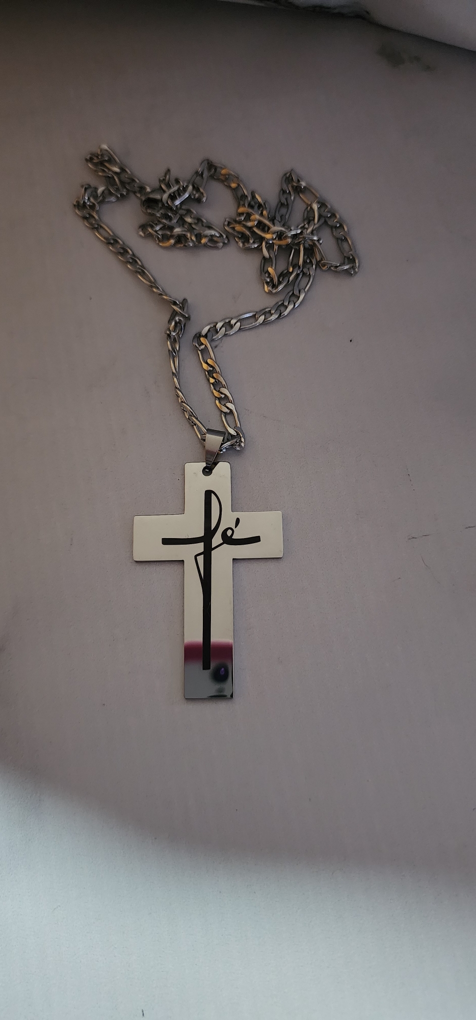 Cadena y Dije Cruz Grabado Acero Quirurgico - Imagen 2