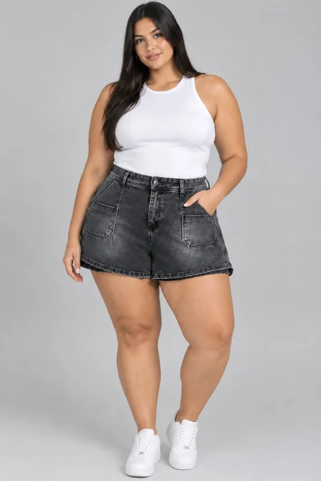 Short-pollera Rigido Negro Gastado