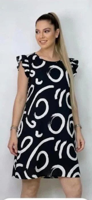 Vestido Fibrana Manga Volados
