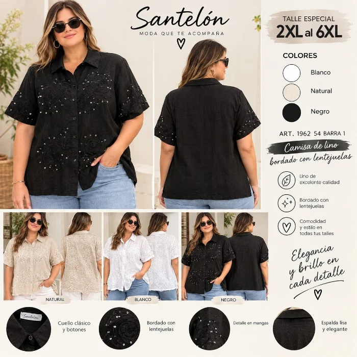 Camisa Importada de Lino Algodón con Bordados