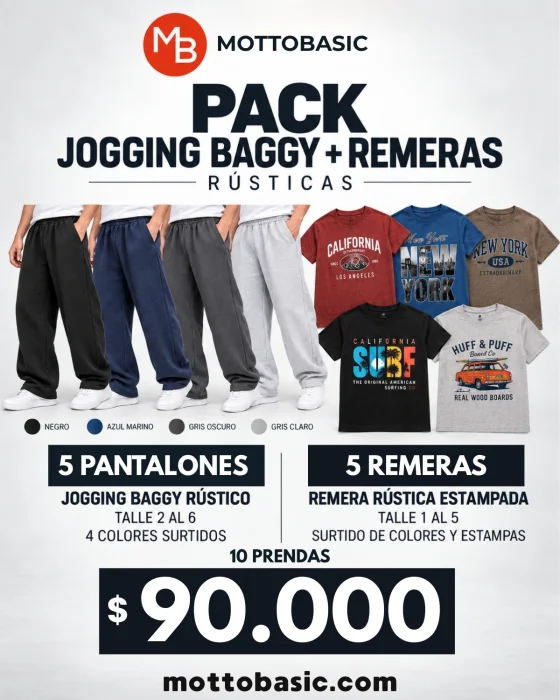 Pack 5 Jogging Baggy + 5 Remeras Estampadas