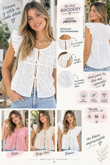 Blusa Importada de Brodery Algodón Romántico