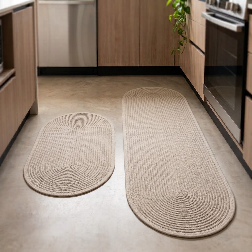 Set X2 Alfombras de Cocina Ovalado Antideslizantes | Diseño, Confort y Fácil Limpieza - BEIGE.jpg