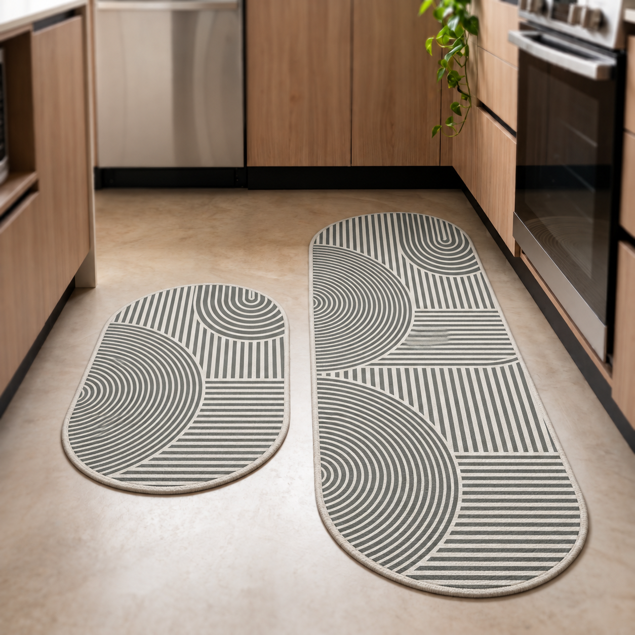 Set X2 Alfombras de Cocina Ovalado Antideslizantes | Diseño, Confort y Fácil Limpieza - GRIS.png