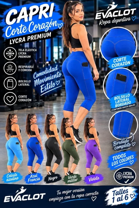 Capri con Bolsillo  Bordado ,corte Corazon Calidad Premium  Yoga