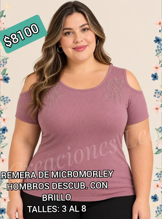 Remera de Morley con Hombros Descubiertos y Brillo