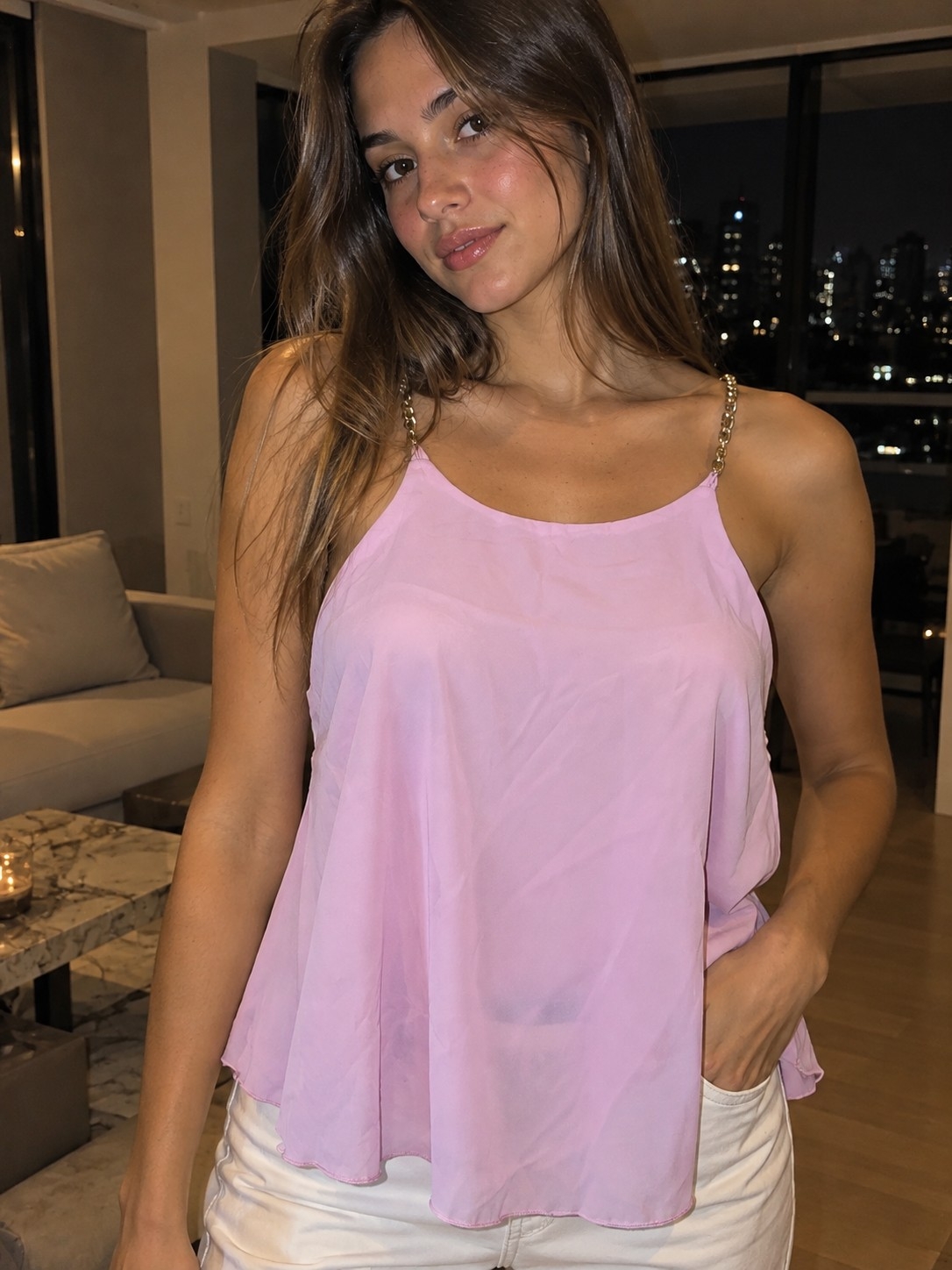 Blusa de Gaza con Forreria y Bretel de Cadena - Imagen 3