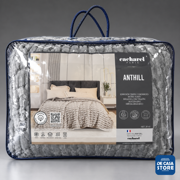 Edredón Queen Anthill Cacharel Flannel Gris 240x260 | Súper Abrigado + Funda Almohada - 3.png