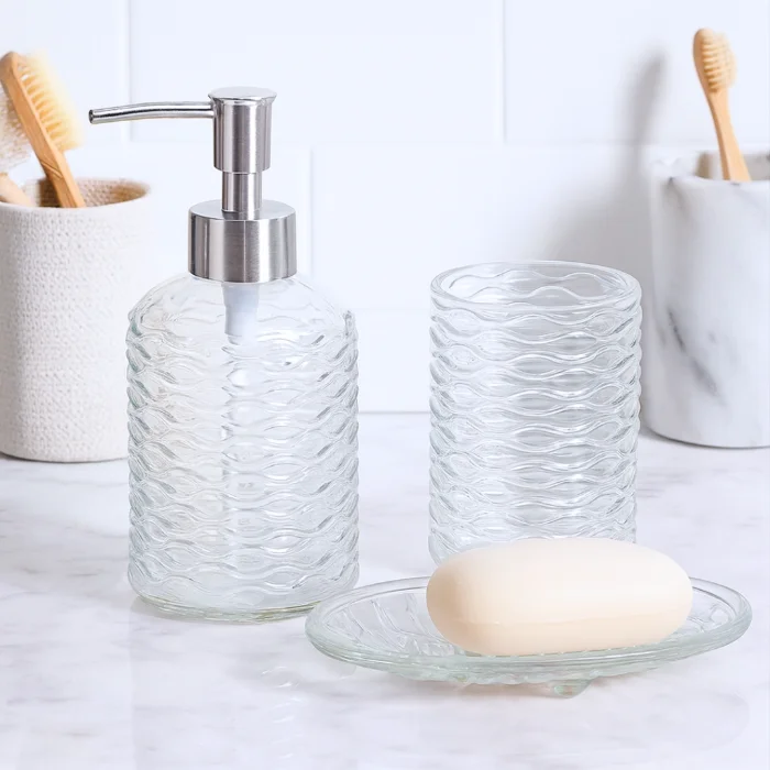 Set de Baño X3 Vidrio Transparente - Cod: Sbk-jghb03c