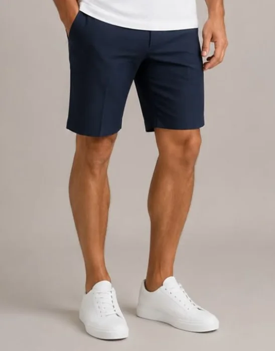 Bermuda Corte Chino Azul Gabardina Elastizado
