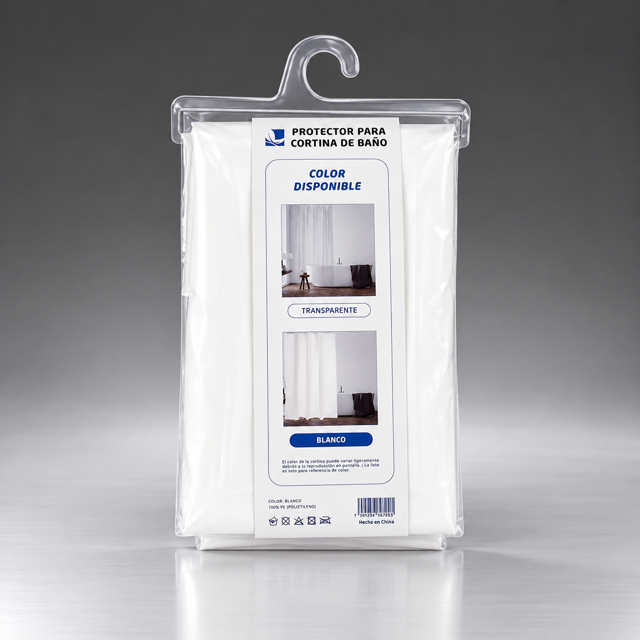 Protector Cortina de Baño 200x200 City Blanco  100 Micrones Antihongos con 12 Ganchos - 2.png