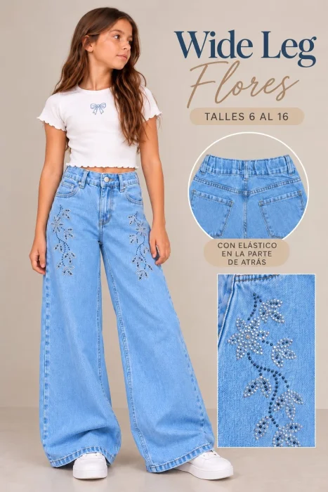 Wide Leg Stras Flores