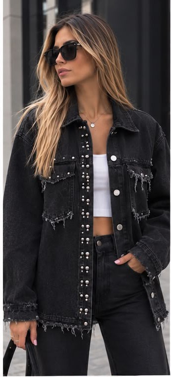 Camisaco de Jeans Deflecado con Tachas - Imagen 2
