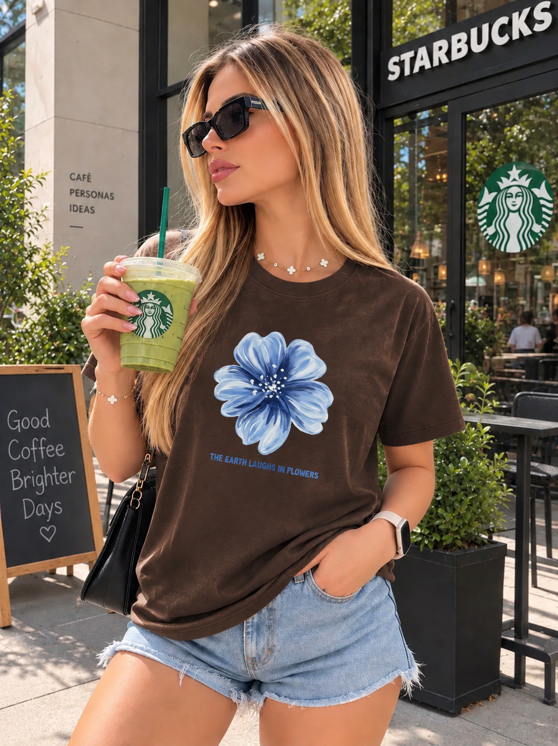 Remera Flores Azul Algodón - Imagen 5