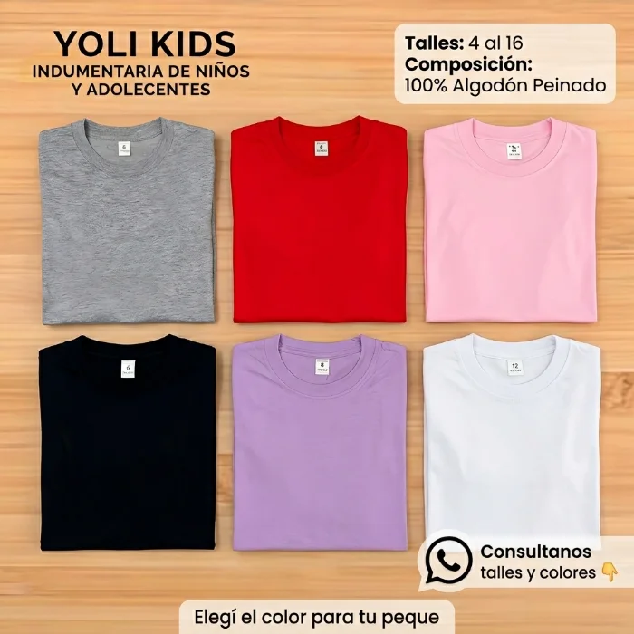 Remeras de Algodon Peinado Lisas de Nene