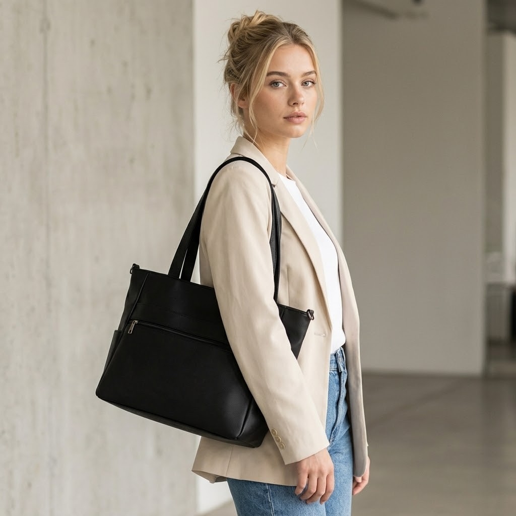 Bolso Tote Porta Netbook, Forrada por Dentro, Bolsillos Cierre Exterior - Imagen 4