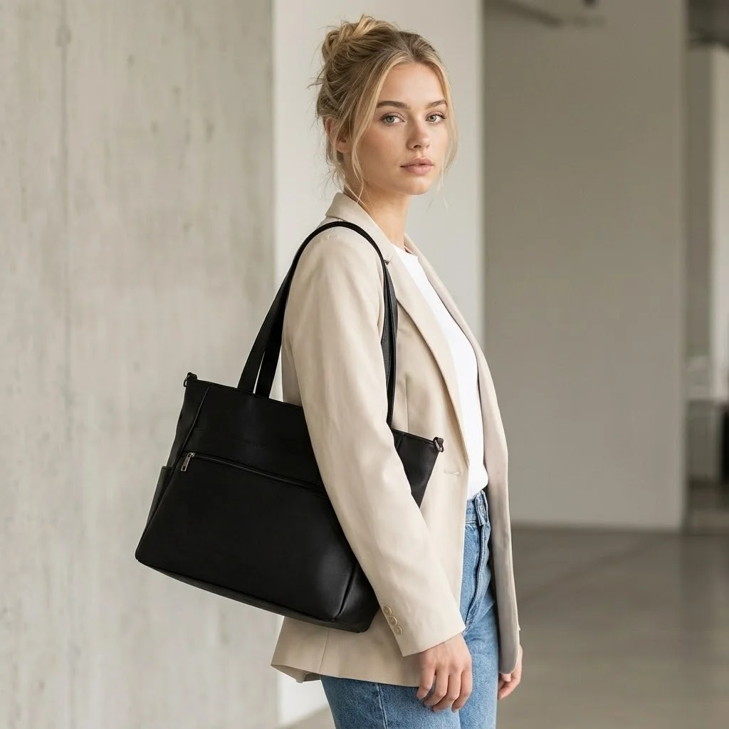 Bolso Tote Porta Netbook, Forrada por Dentro, Bolsillos Cierre Exterior - Imagen 4