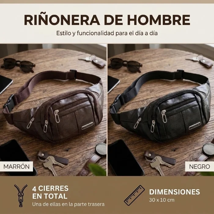 Riñonera de Hombre 4 Cierres Ecocuero Pu