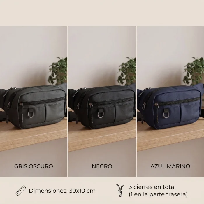 Riñonera Unisex Tela Impermeable 3 Cierres