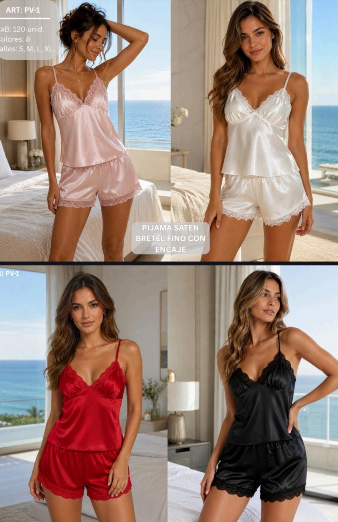 Pijama Bretel Fino Saten Terrenal - Imagen 3