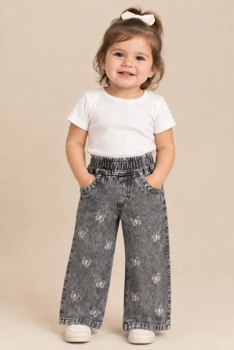 Wide Leg Bordado Gris