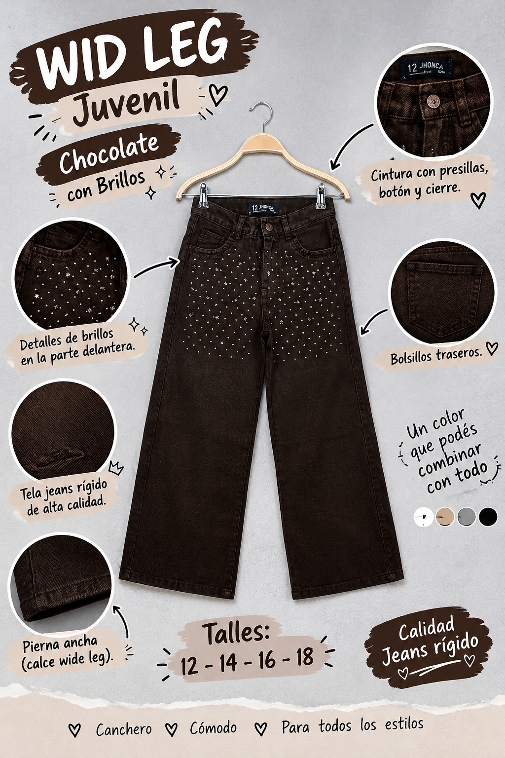 Wid Leg Chocolate Brillo Teens - Imagen 2