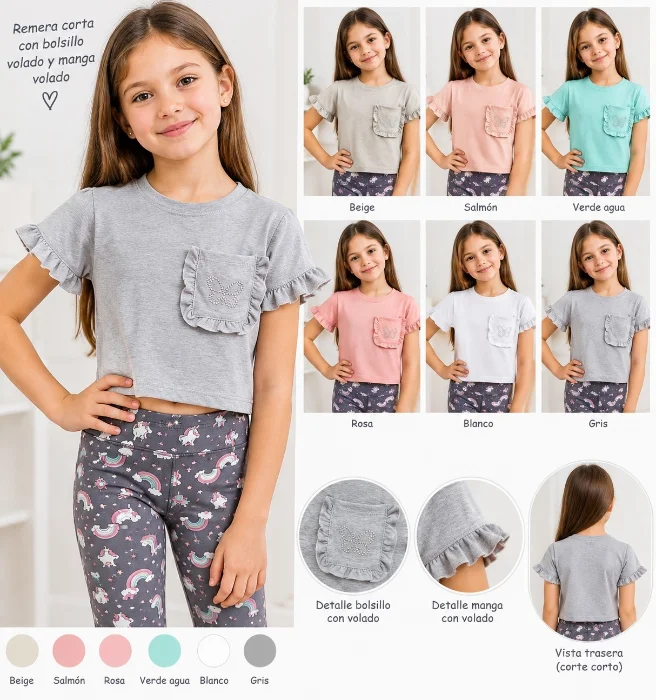 Remeras C/volados  y Brillo en el Bolsillo